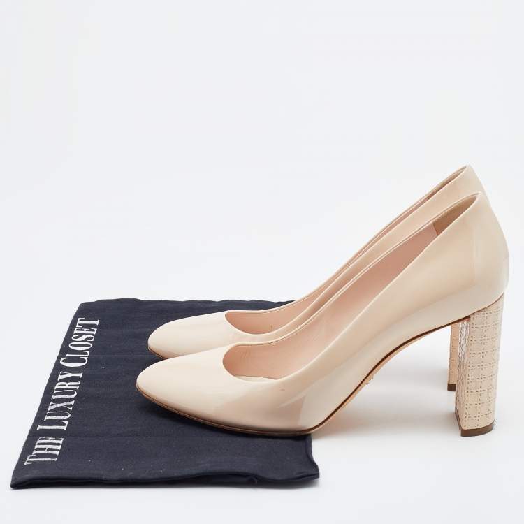 Pre Owned Dior Pink Cannage Patent Leather Block Heel Pumps Size 37