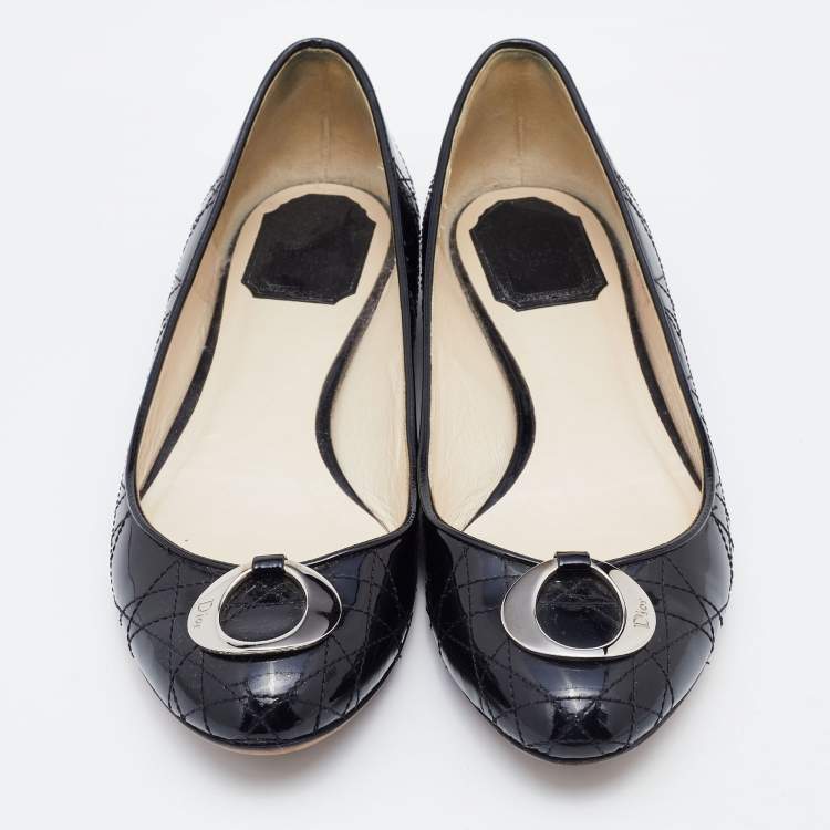 Pre Owned Dior Black Cannage Patent Leather Ballet Flats Size 38