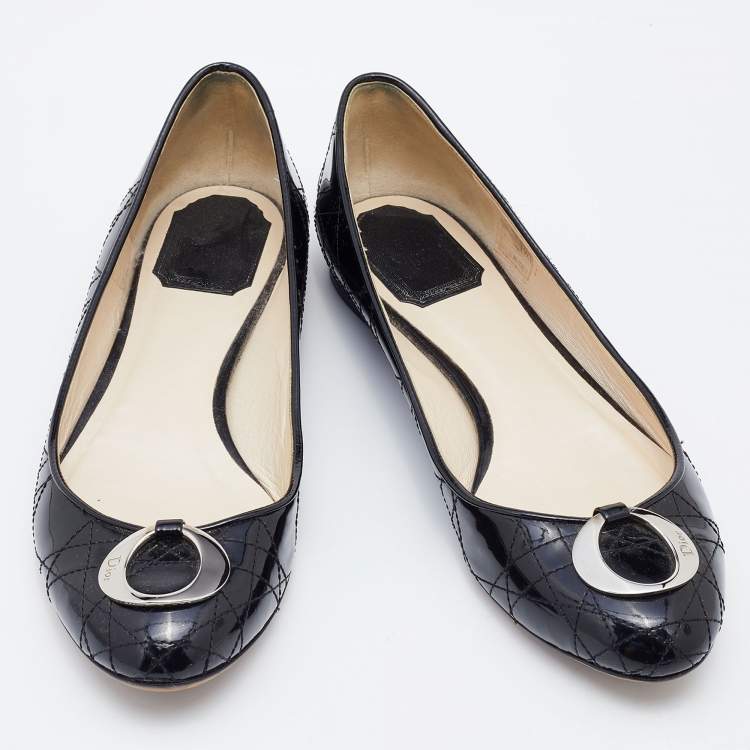 Pre Owned Dior Black Cannage Patent Leather Ballet Flats Size 38