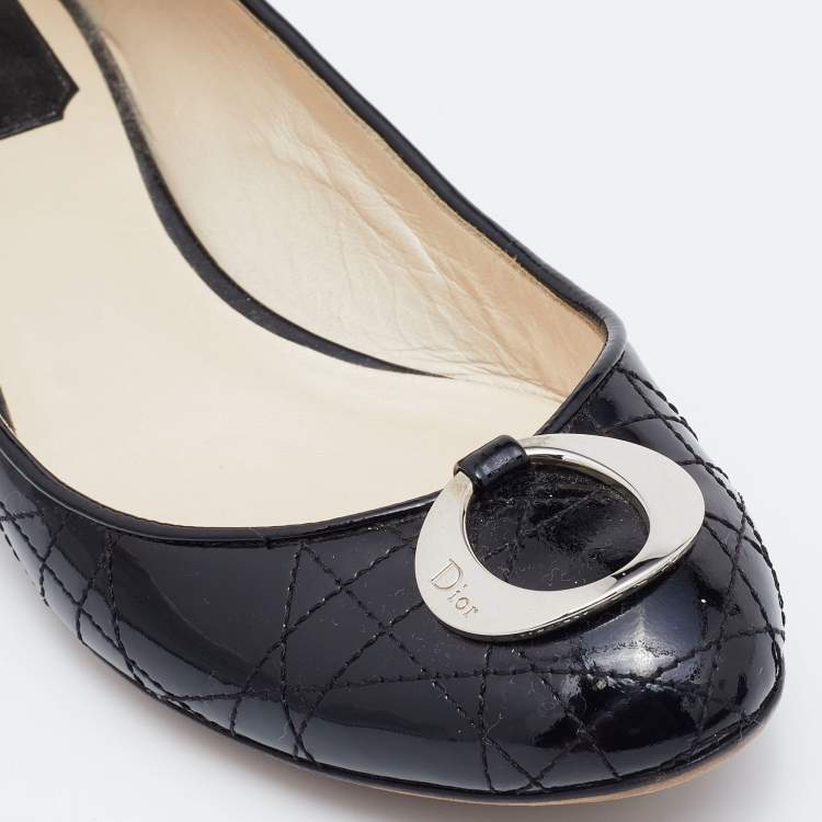 Pre Owned Dior Black Cannage Patent Leather Ballet Flats Size 38