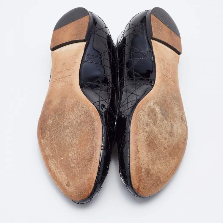 Pre Owned Dior Black Cannage Patent Leather Ballet Flats Size 38