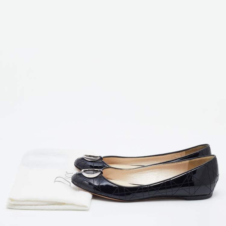 Pre Owned Dior Black Cannage Patent Leather Ballet Flats Size 38
