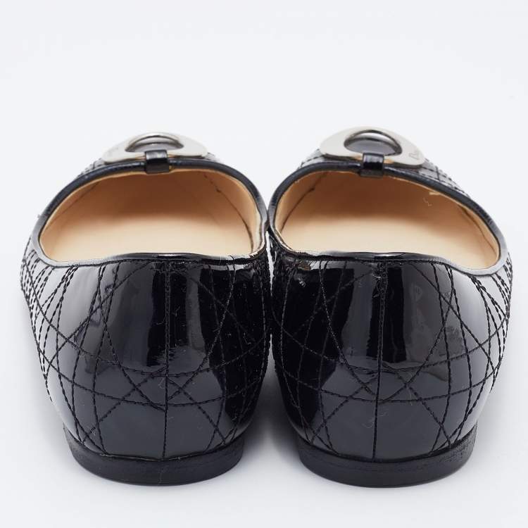 Pre Owned Dior Black Cannage Patent Leather Ballet Flats Size 38