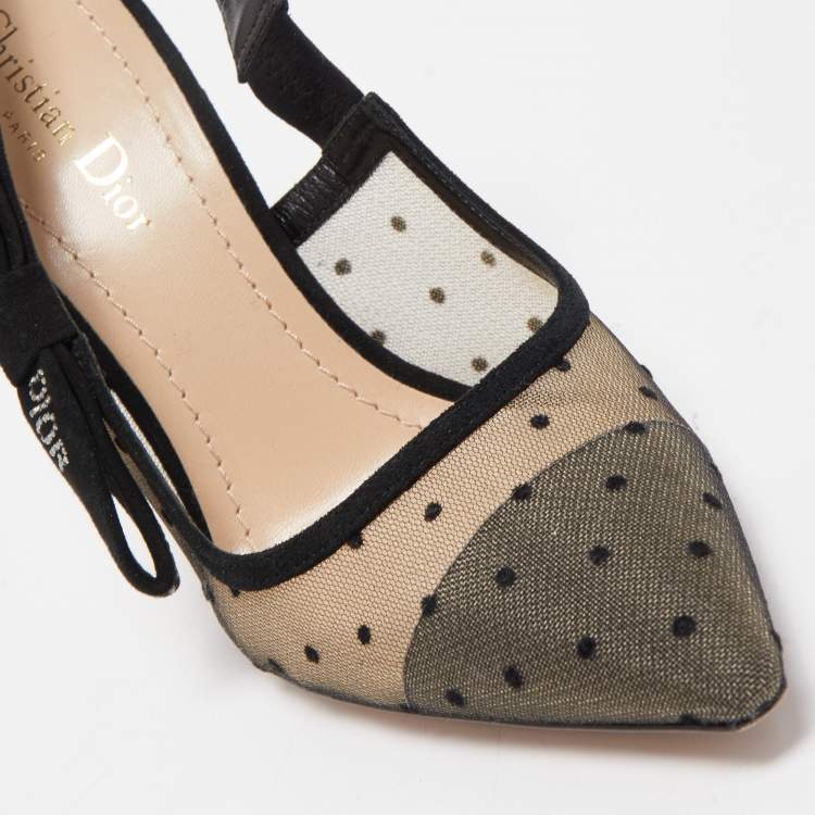 Pre Owned Dior Black Mesh and Suede J'adior Slingback Pumps Size 38