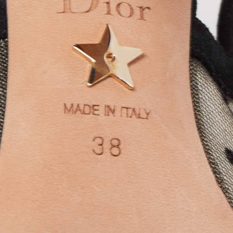 Pre Owned Dior Black Mesh and Suede J'adior Slingback Pumps Size 38