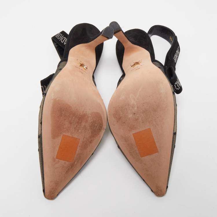 Pre Owned Dior Black Mesh and Suede J'adior Slingback Pumps Size 38