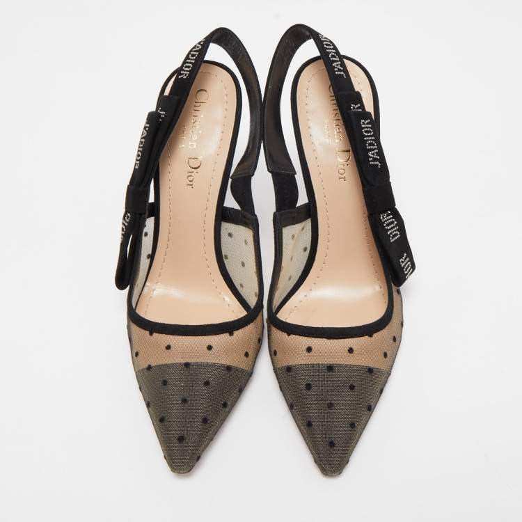 Pre Owned Dior Black Mesh and Suede J'adior Slingback Pumps Size 38