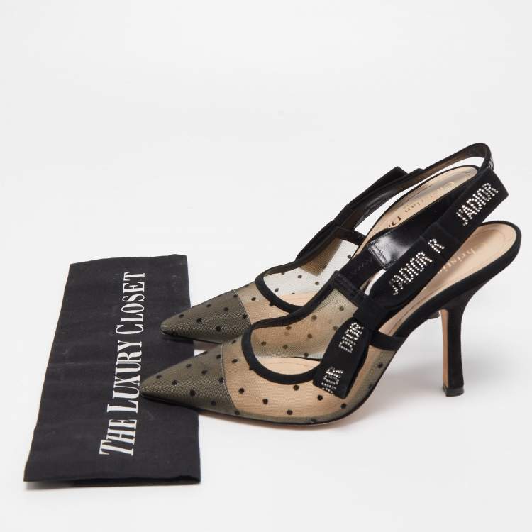 Pre Owned Dior Black Mesh and Suede J'adior Slingback Pumps Size 38