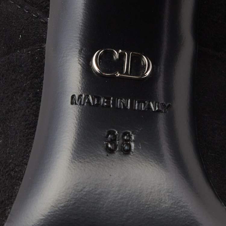 Pre Owned Dior Black  Suede Block Heel Knee Length Boots Size 38