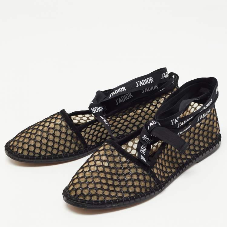 Pre Owned Dior Beige/Black Mesh and Suede Nicely D  Flats Size 37