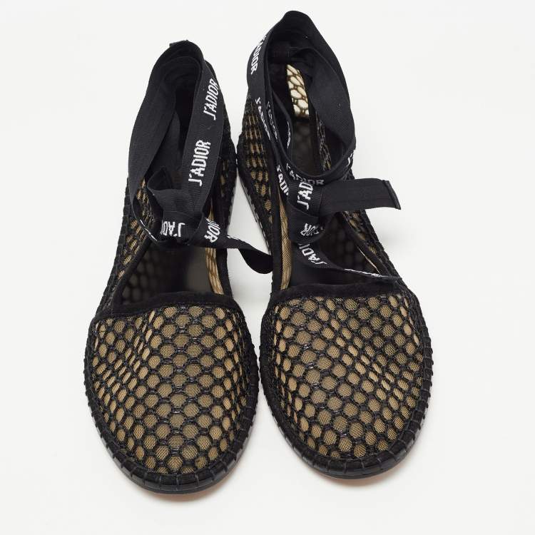 Pre Owned Dior Beige/Black Mesh and Suede Nicely D  Flats Size 37