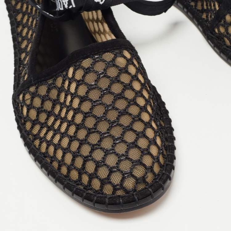 Pre Owned Dior Beige/Black Mesh and Suede Nicely D  Flats Size 37