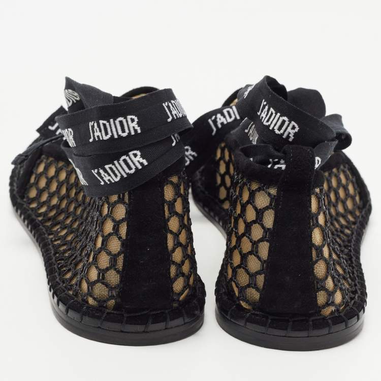 Pre Owned Dior Beige/Black Mesh and Suede Nicely D  Flats Size 37