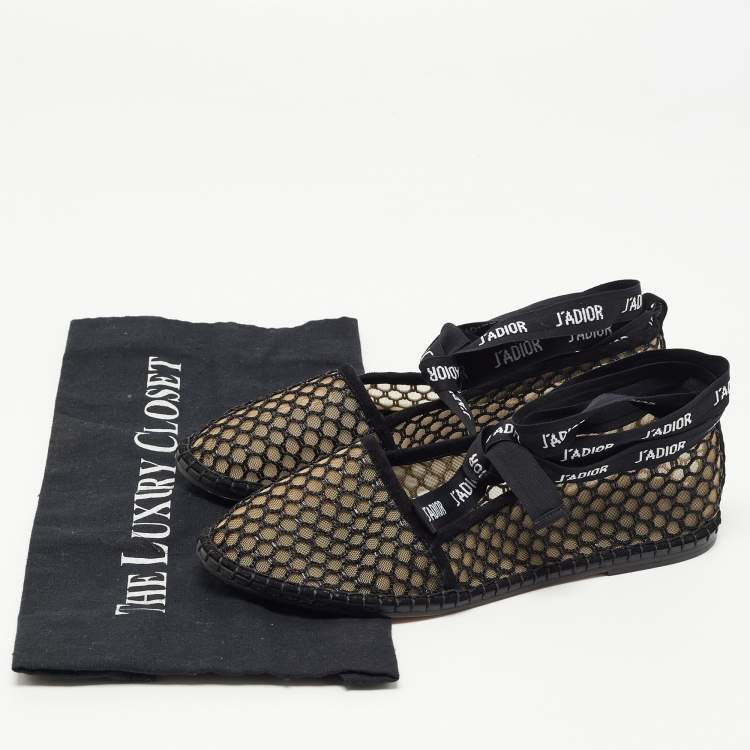 Pre Owned Dior Beige/Black Mesh and Suede Nicely D  Flats Size 37