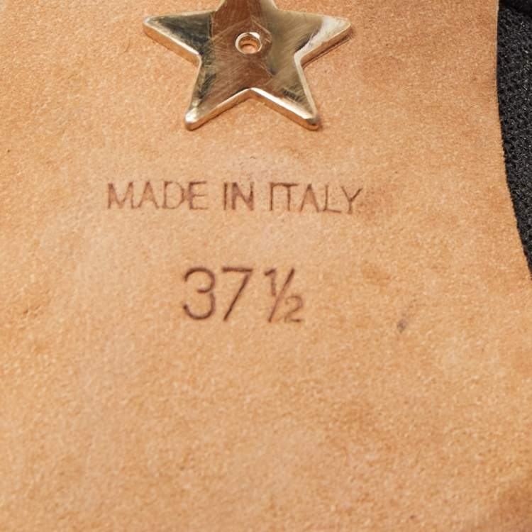 Pre Owned Dior Black Plumetis Mesh J'adior Studded Suede Pointed Toe Slingback Pumps Size 37.5