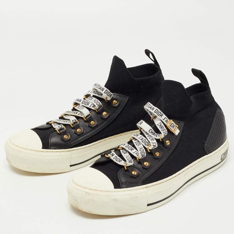 kyst Flyve drage kasseapparat Dior Black Knit Fabric and Leather Walk'n'Dior High Top Sneakers Size 37  Dior | TLC