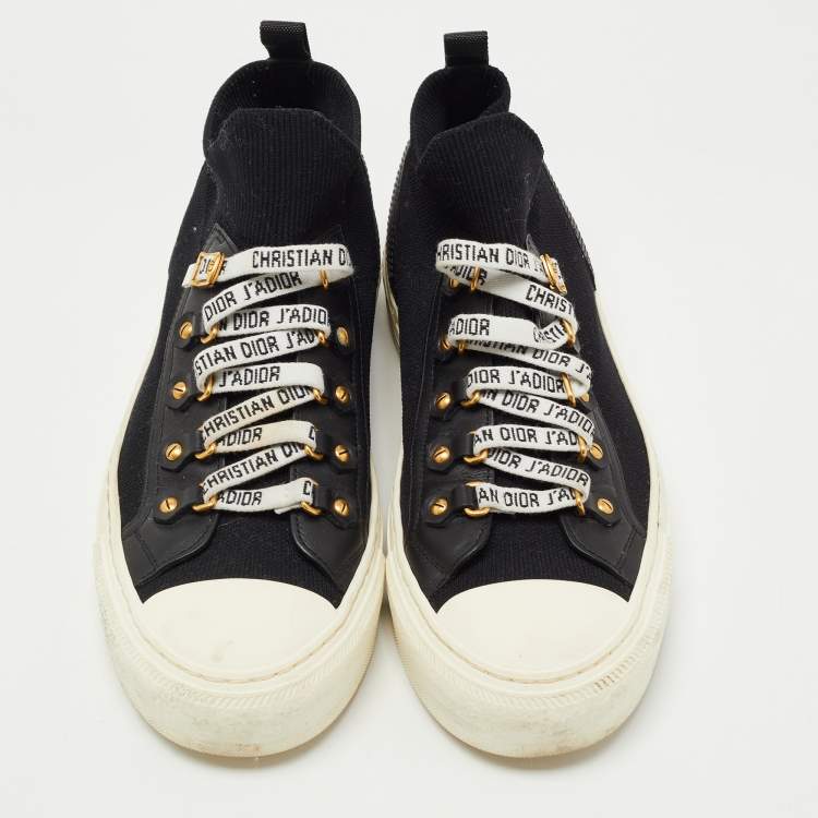 Pre Owned Dior Black Knit Fabric and Leather Walk'n'Dior High Top Sneakers Size 37