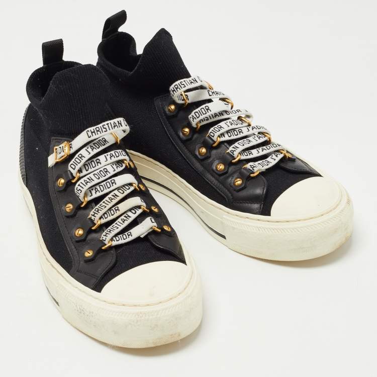 Pre Owned Dior Black Knit Fabric and Leather Walk'n'Dior High Top Sneakers Size 37