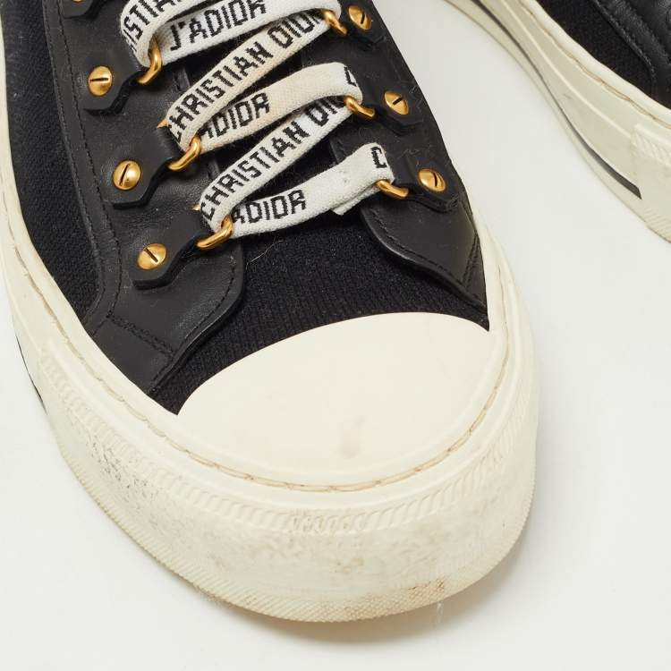 Pre Owned Dior Black Knit Fabric and Leather Walk'n'Dior High Top Sneakers Size 37