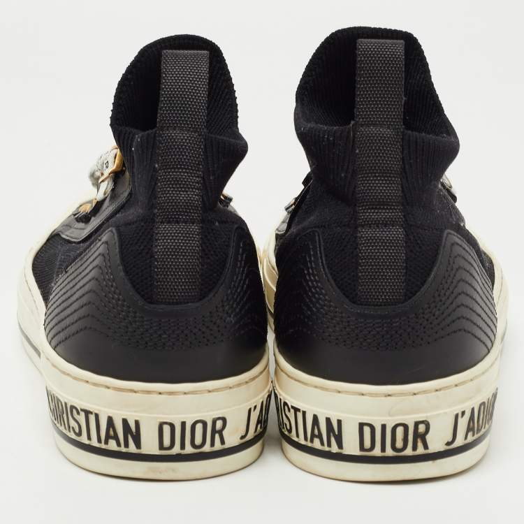 Pre Owned Dior Black Knit Fabric and Leather Walk'n'Dior High Top Sneakers Size 37