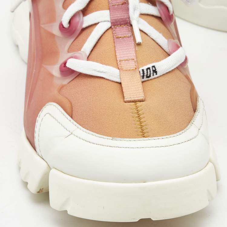Pre Owned Dior Brown/White Fabric and PVC D-Connect Lace Up Sneakers Size 39