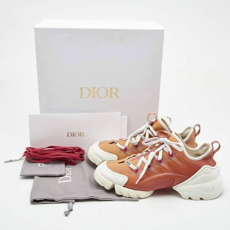 Pre Owned Dior Brown/White Fabric and PVC D-Connect Lace Up Sneakers Size 39