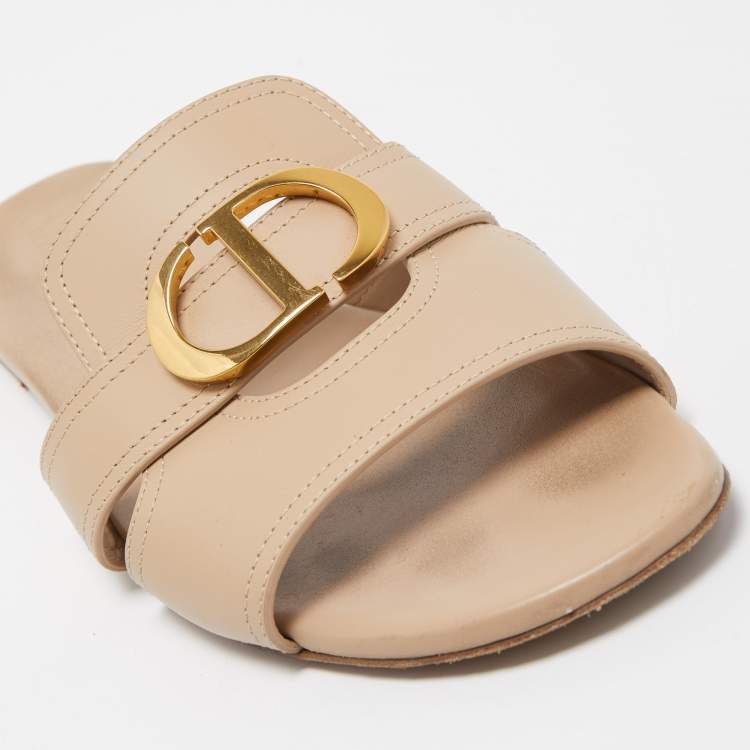 Pre Owned Dior Beige Leather Montaigne Flat Slides Size 41