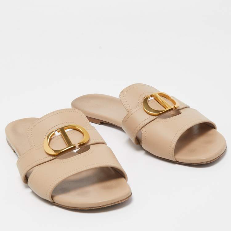 Pre Owned Dior Beige Leather Montaigne Flat Slides Size 41