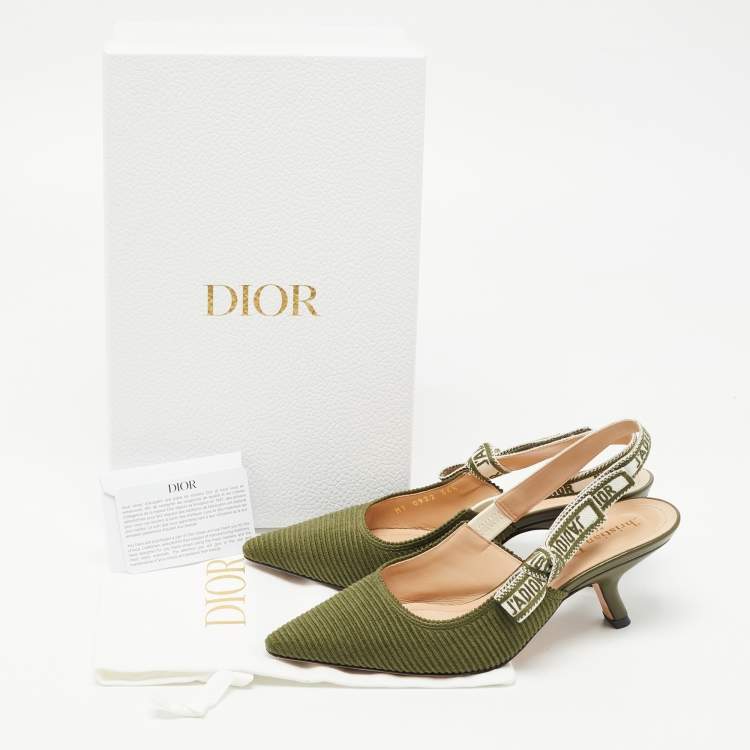 Pre Owned Dior Green Canvas J'adior Slingback Pumps Size 36.5