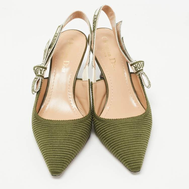 Pre Owned Dior Green Canvas J'adior Slingback Pumps Size 36.5