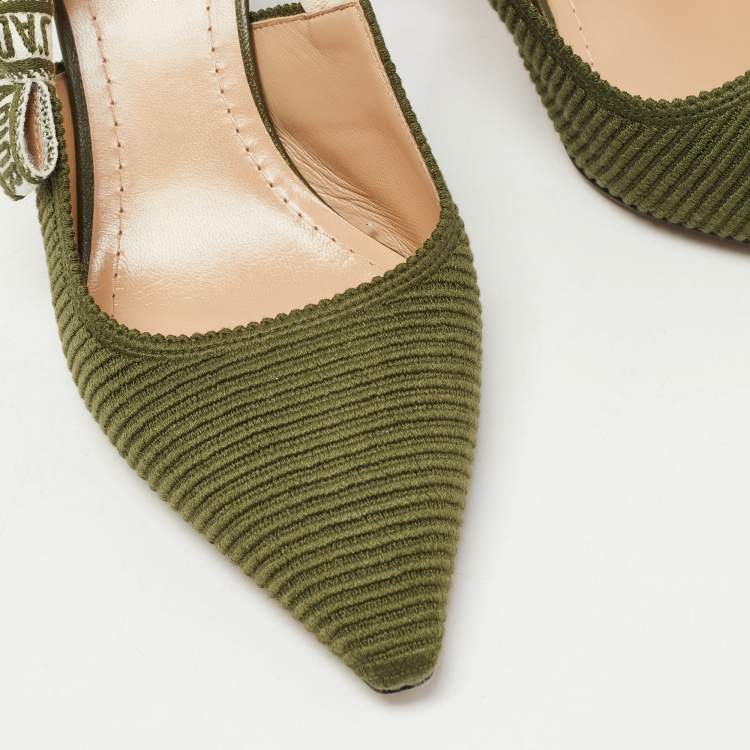 Pre Owned Dior Green Canvas J'adior Slingback Pumps Size 36.5