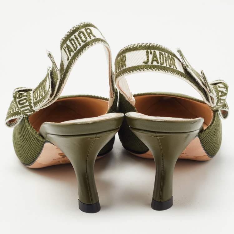 Pre Owned Dior Green Canvas J'adior Slingback Pumps Size 36.5