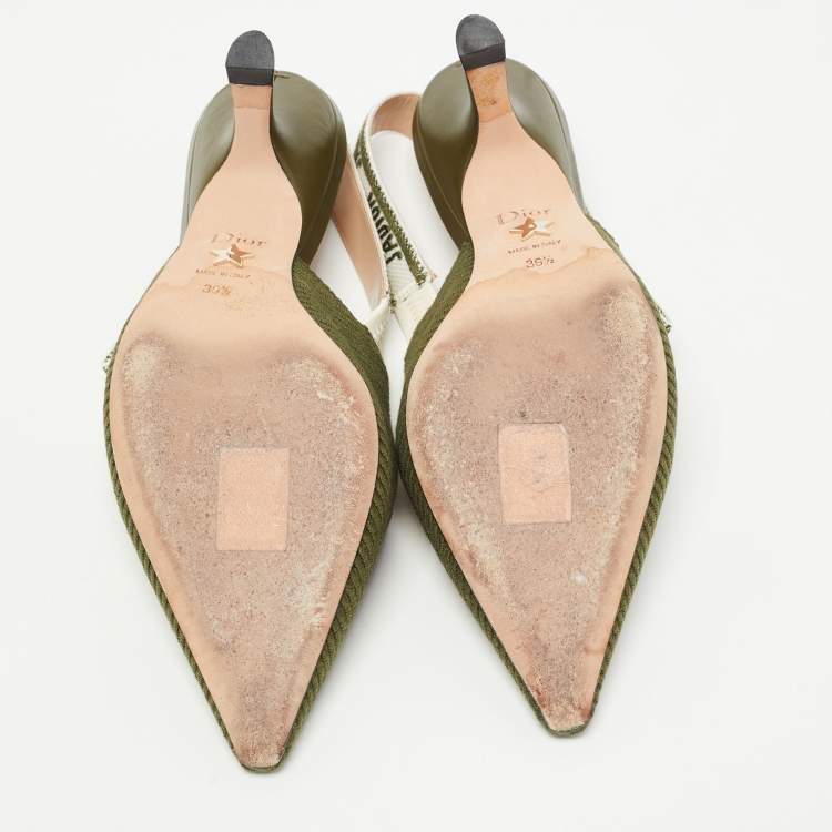 Pre Owned Dior Green Canvas J'adior Slingback Pumps Size 36.5