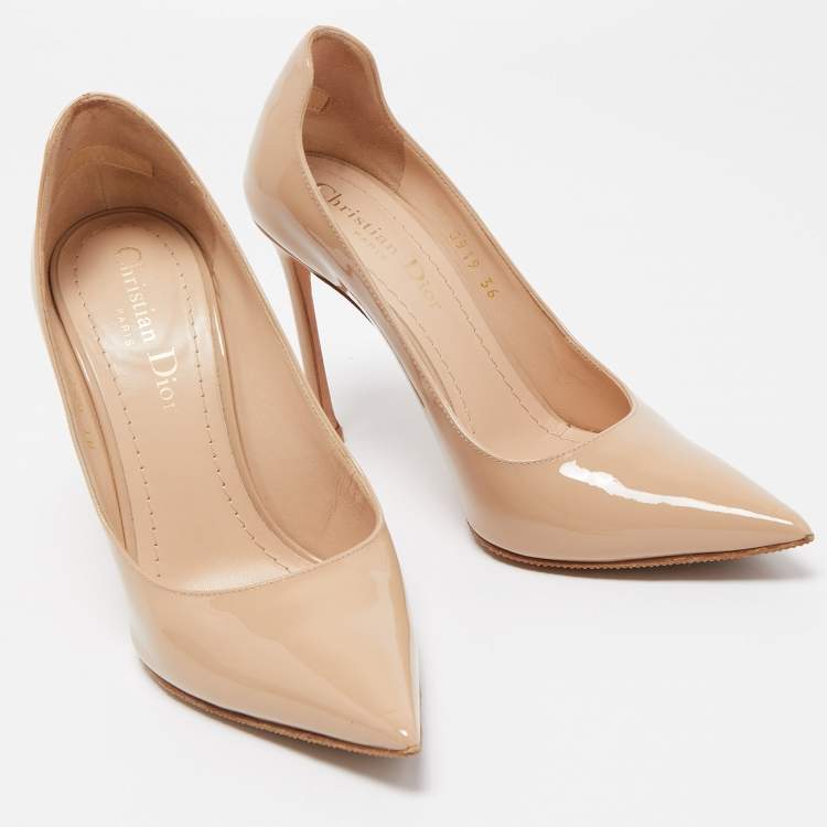 Pre Owned Dior Beige Patent Leather Pointed Toe Pumps Size 36