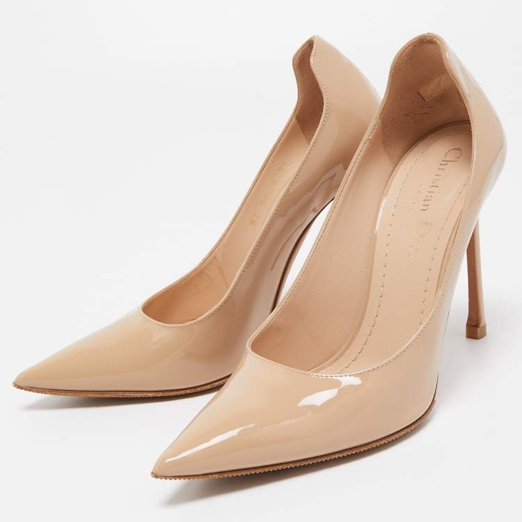 Pre Owned Dior Beige Patent Leather Pointed Toe Pumps Size 36