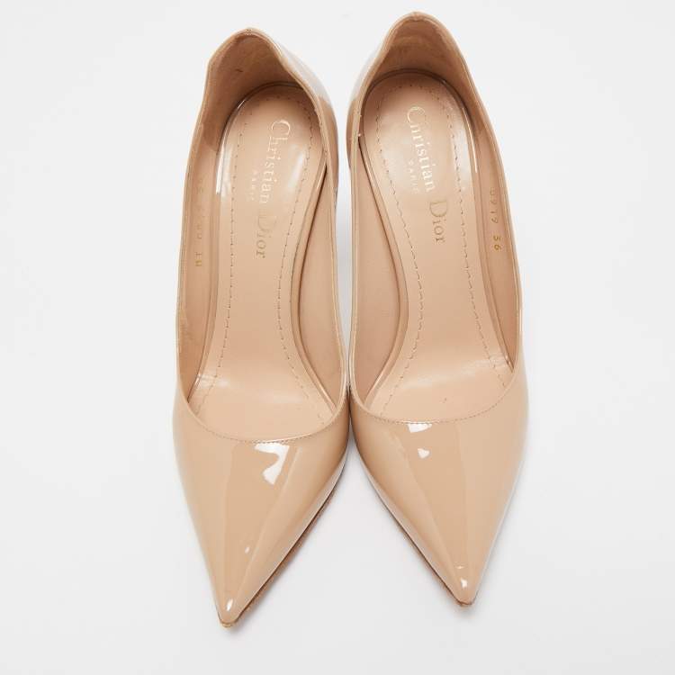Pre Owned Dior Beige Patent Leather Pointed Toe Pumps Size 36