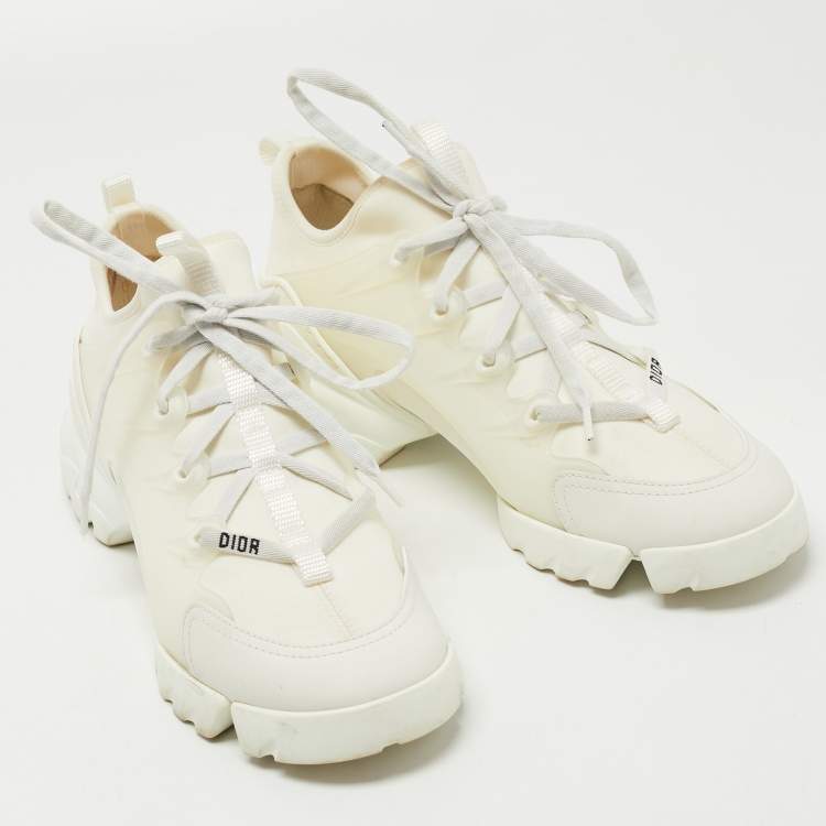 Pre Owned Dior Off White Neoprene and Leather D-Connect Sneakers Size 38.5