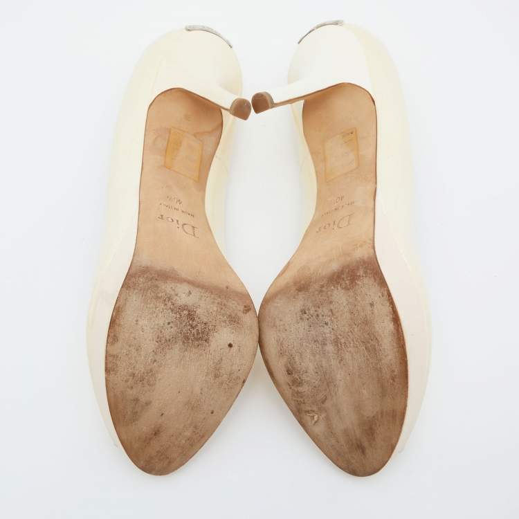 Pre Owned Dior Beige Patent Leather Miss Dior Pumps Size 40.5