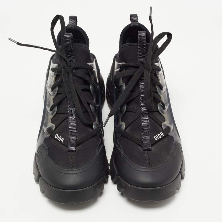 Pre Owned Dior Black Fabric and PVC D-Connect Low Top Sneakers Size 38
