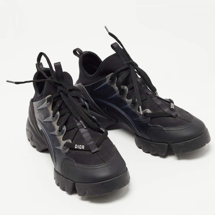 Pre Owned Dior Black Fabric and PVC D-Connect Low Top Sneakers Size 38