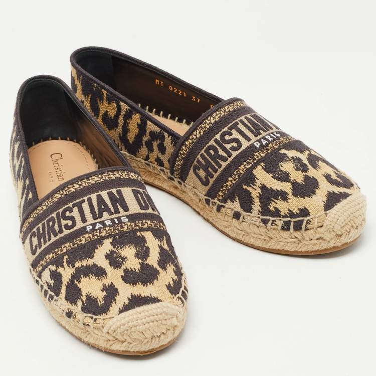 Pre Owned Dior Brown/Black Canvas Granville Espadrille Flats Size 37