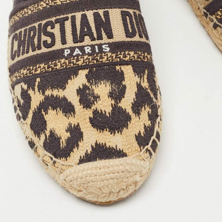Pre Owned Dior Brown/Black Canvas Granville Espadrille Flats Size 37