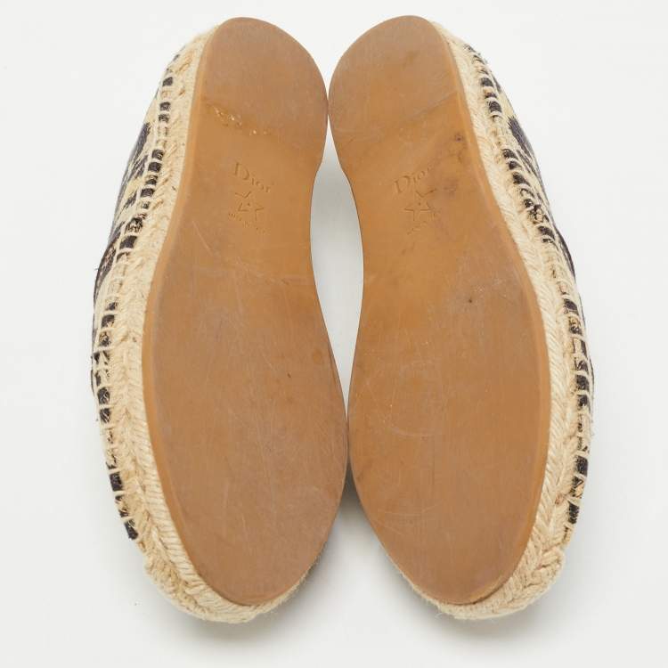 Pre Owned Dior Brown/Black Canvas Granville Espadrille Flats Size 37