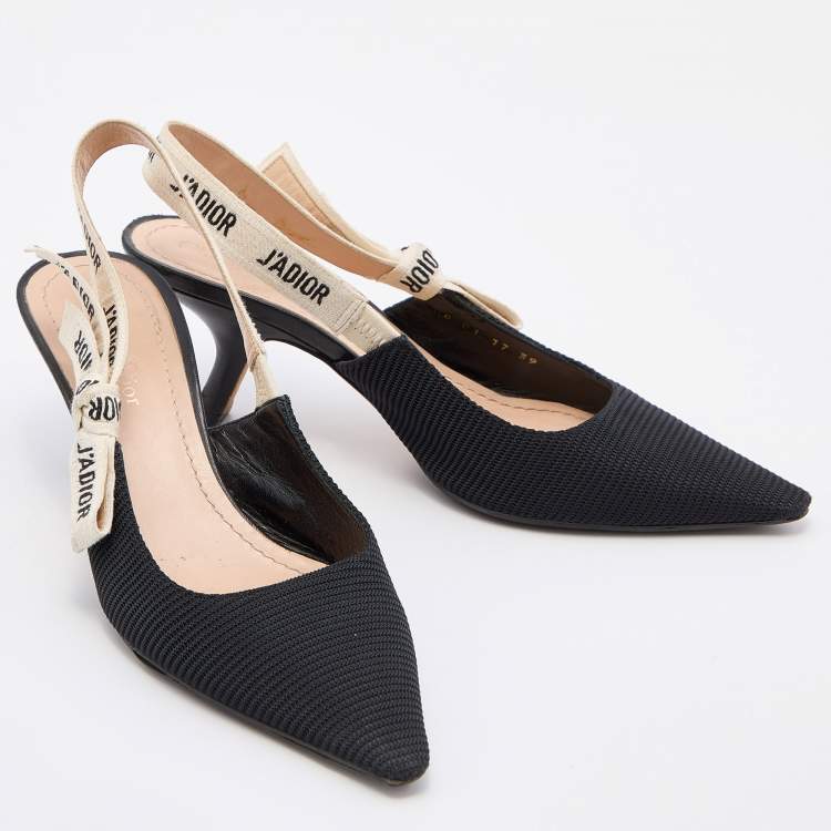 Pre Owned Dior Black Knit Fabric Jadior Slingback Pumps Size 39