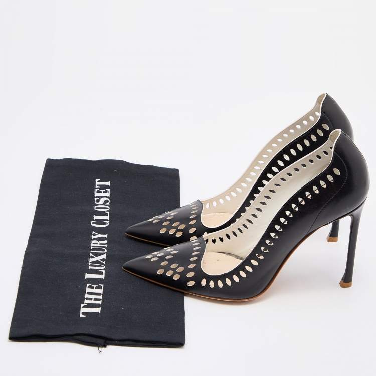 Pre Owned Dior Black Laser Cut Leather Pointed Toe Pumps Size 37