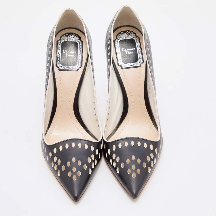 Pre Owned Dior Black Laser Cut Leather Pointed Toe Pumps Size 37