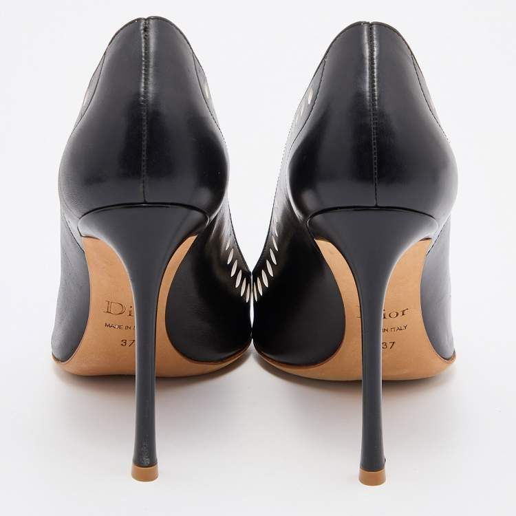 Pre Owned Dior Black Laser Cut Leather Pointed Toe Pumps Size 37