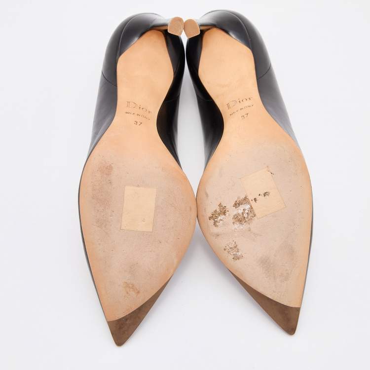 Pre Owned Dior Black Laser Cut Leather Pointed Toe Pumps Size 37