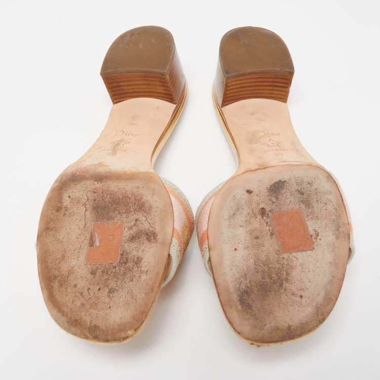 Pre Owned Dior Tricolor Embroidered Canvas Dway Slide Sandals Size 39