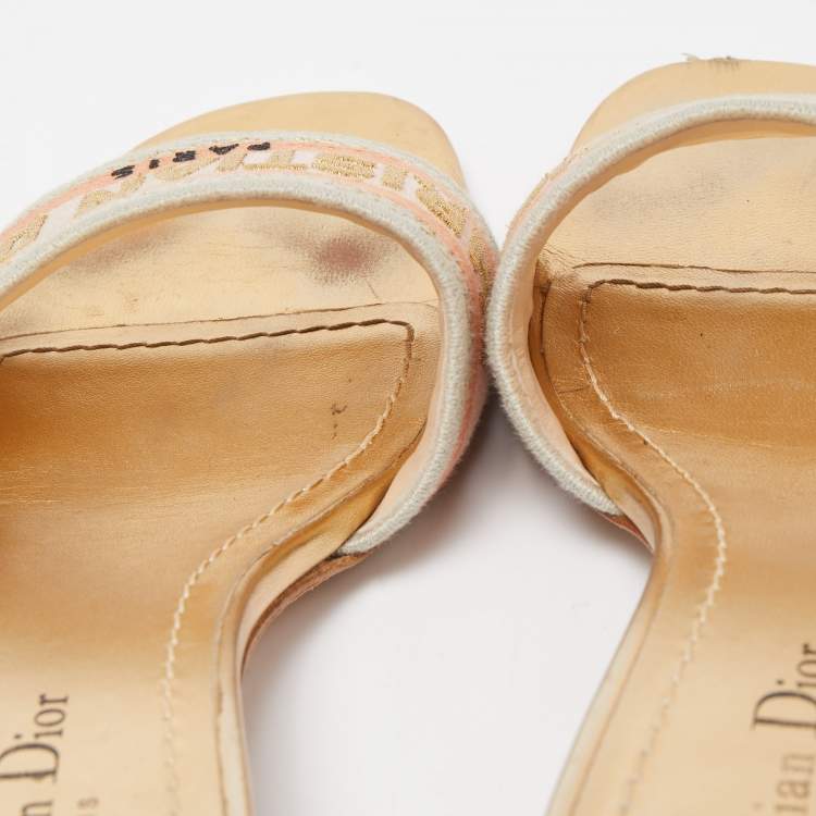 Pre Owned Dior Tricolor Embroidered Canvas Dway Slide Sandals Size 39